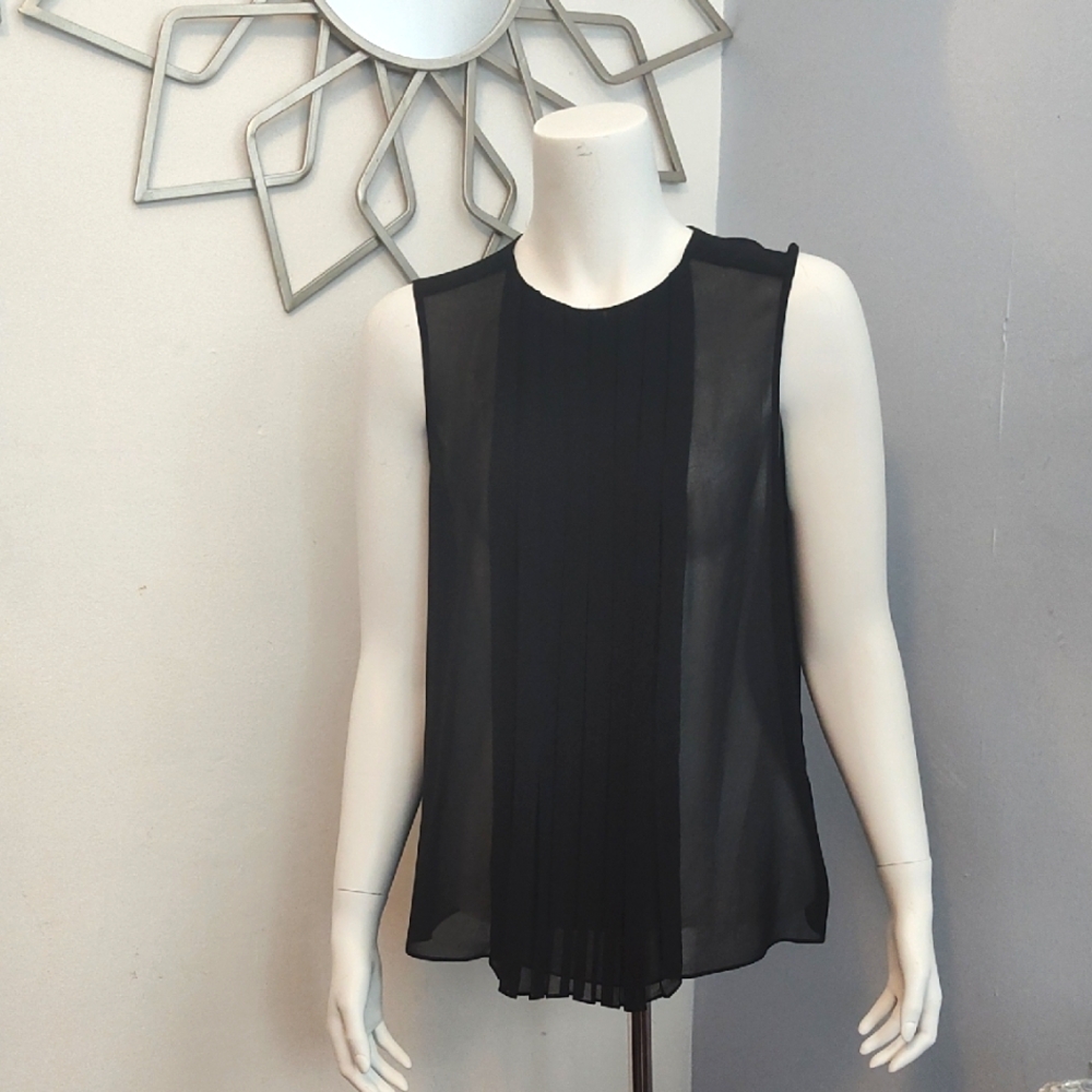 Zara Black Sleeveless Pleated Blouse 20 1/2" Pit to Pit 24" Long